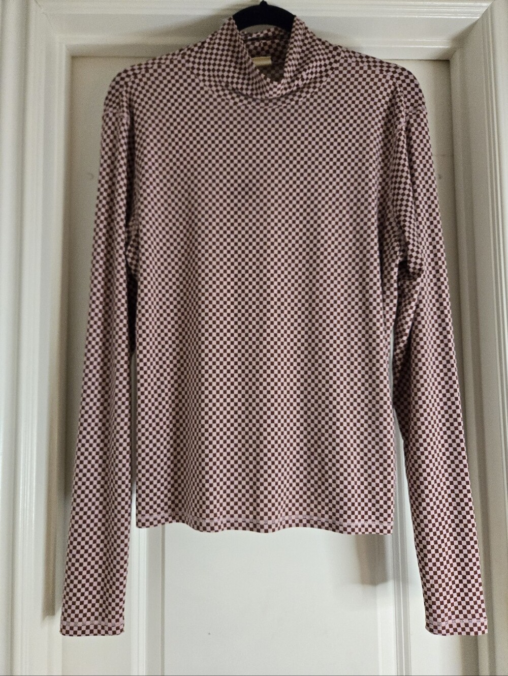 Levi's Second Skin Checkered Board Mockneck Pink And Brown Long Sleeve, Size XL